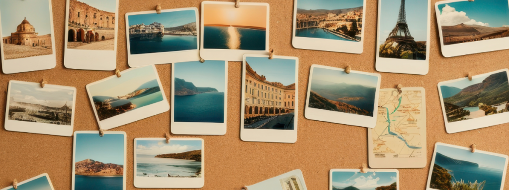 A bulletin board representing a Pinterest board with images on it.