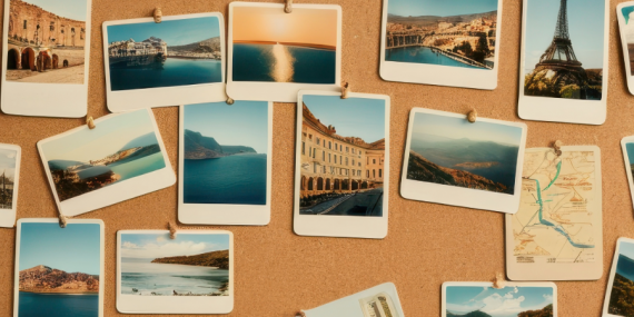 A bulletin board representing a Pinterest board with images on it.
